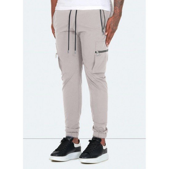 Casual Black Zip Pocket Pencil Pants For Men