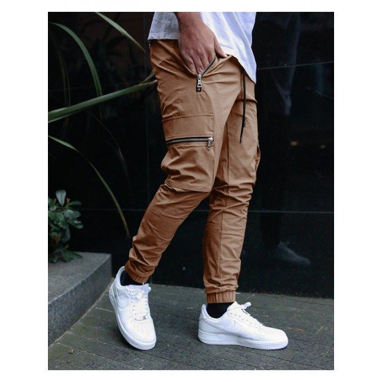 Casual Black Zip Pocket Pencil Pants For Men