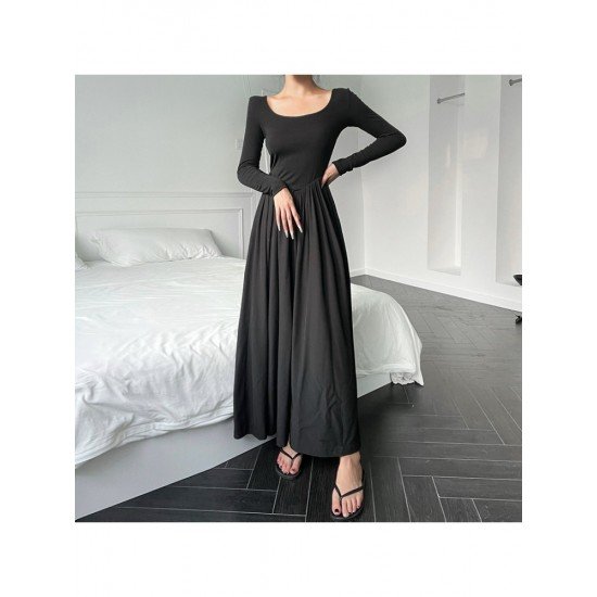 Ladies Scoop Neck Long Sleeve Maxi Dress