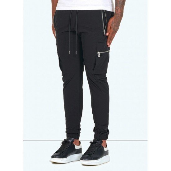 Casual Black Zip Pocket Pencil Pants For Men