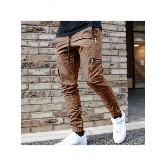 Casual Black Zip Pocket Pencil Pants For Men