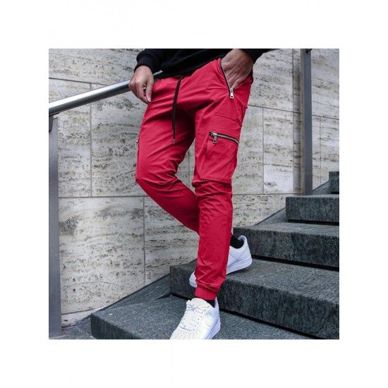 Casual Black Zip Pocket Pencil Pants For Men