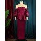  Plus Size Pure Color Ruffled Off Shoulder Party Dress