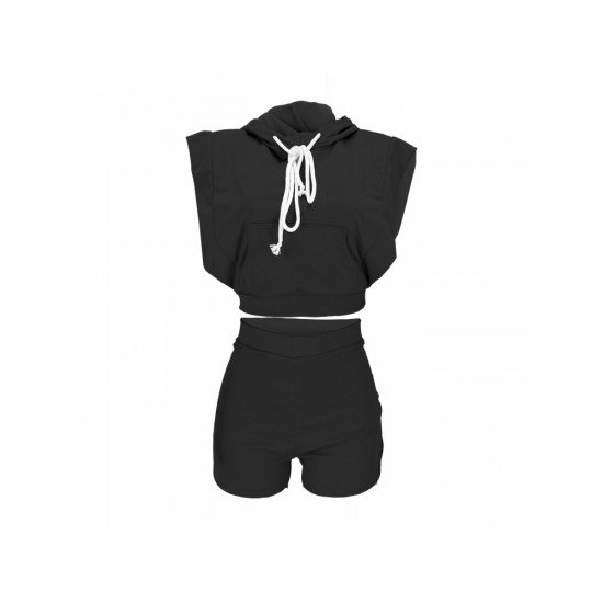 Hooded Collar Loose 2 Piece Short Sets