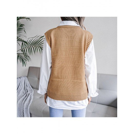 Sleeveless Pure Color Women Sweater Vest