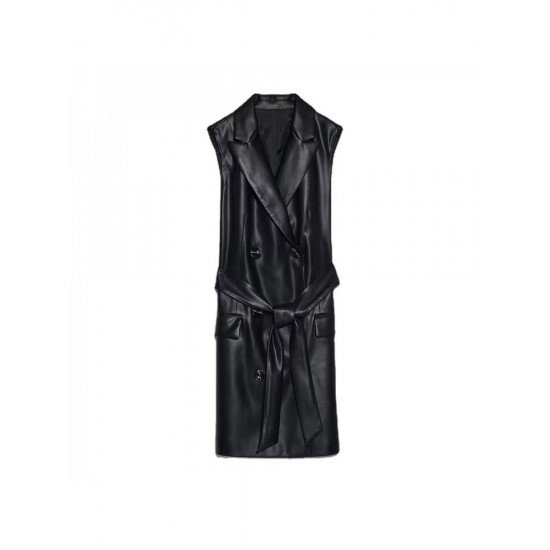 Women Black PU Leather Sleeveless Dresses