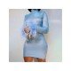  2022 New Feather Backless Women's Long Sleeve Dress