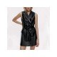 Women Black PU Leather Sleeveless Dresses