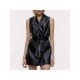 Women Black PU Leather Sleeveless Dresses