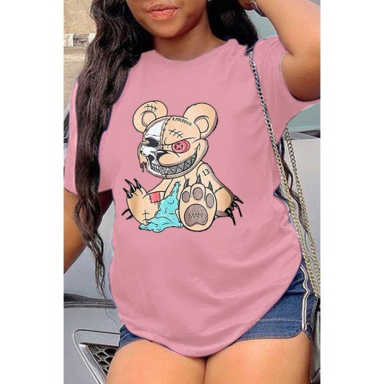 Skull Crazy Bear Graphic T Shirts For Women