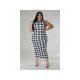 Houndstooth Sleeveless Midi Dresses 2 Piece Dress Sets