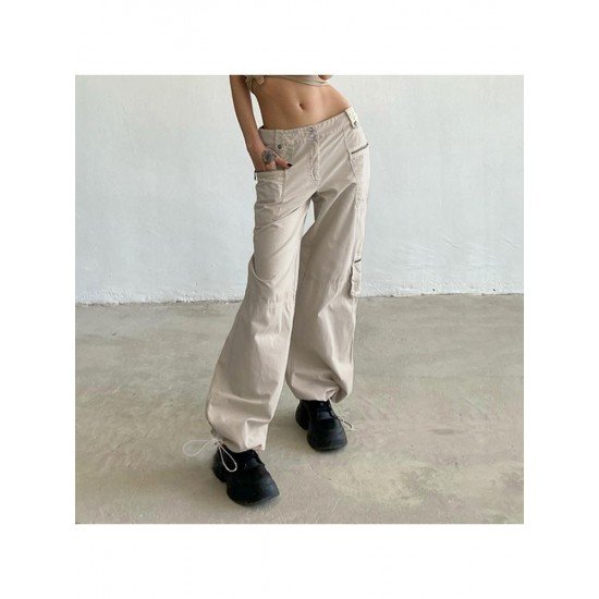 Zip Pockets Solid Low Rise Cargo Jeans