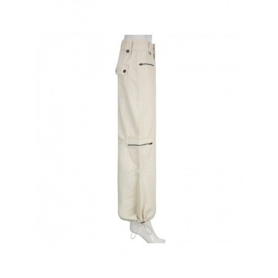 Zip Pockets Solid Low Rise Cargo Jeans