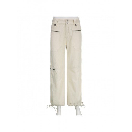 Zip Pockets Solid Low Rise Cargo Jeans