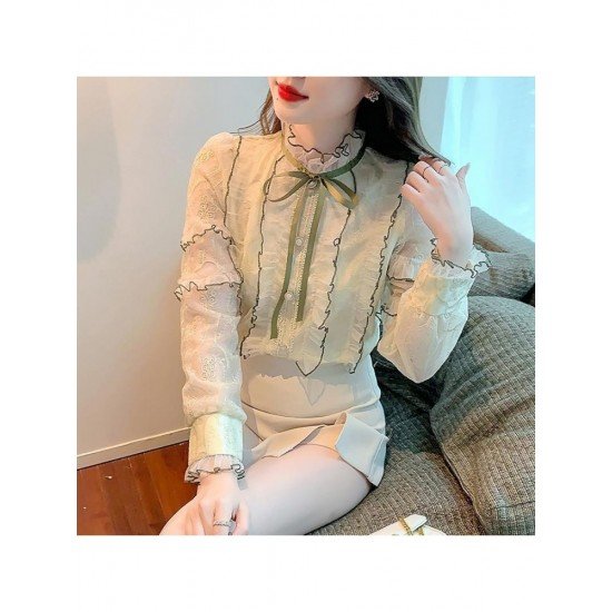  2022 Fall Elegant Bow Women's Long Sleeve Shirt