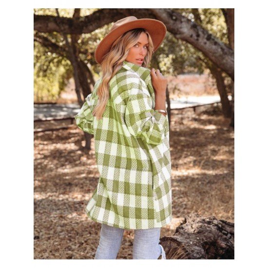 Spring Plaid Pockets Long Sleeve Long Coats