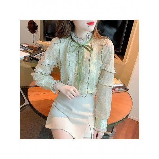  2022 Fall Elegant Bow Women's Long Sleeve Shirt