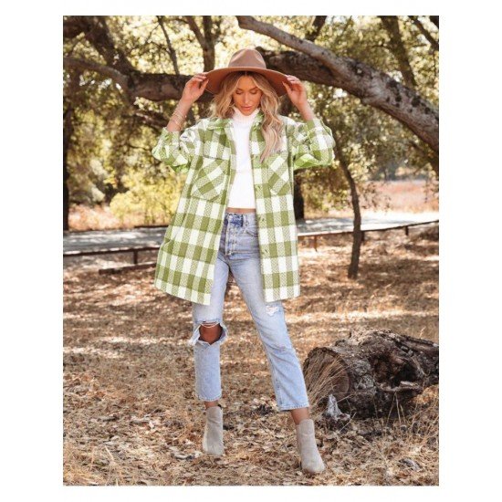 Spring Plaid Pockets Long Sleeve Long Coats