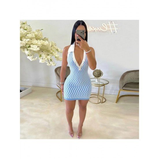  Fashion Printed Halter Backless Short Dress