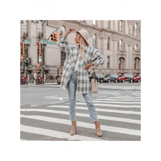 Spring Plaid Pockets Long Sleeve Long Coats