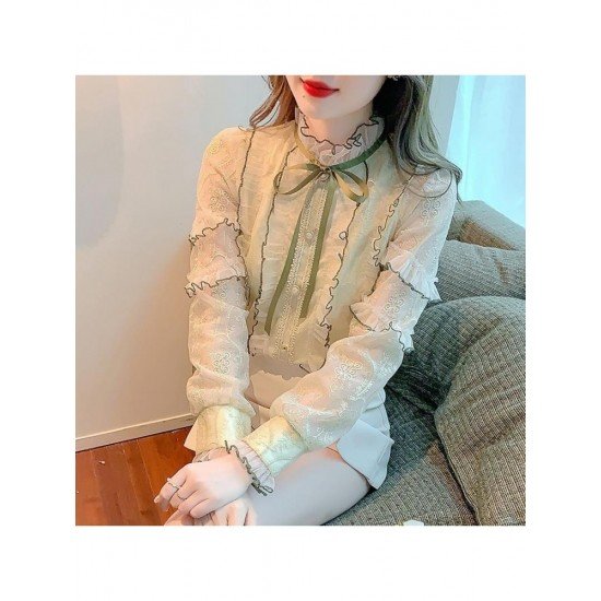  2022 Fall Elegant Bow Women's Long Sleeve Shirt