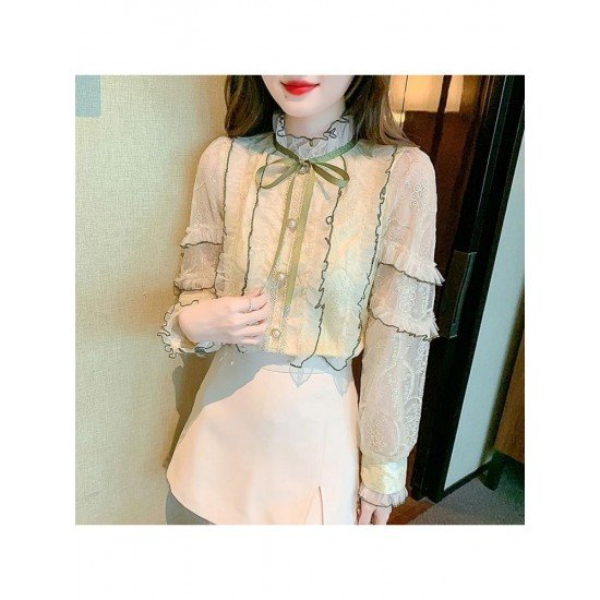  2022 Fall Elegant Bow Women's Long Sleeve Shirt