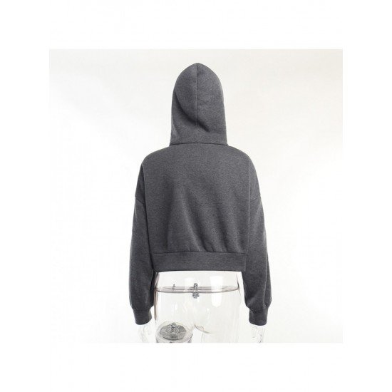  American Retro Letter Printing Hooded Crop Sweater