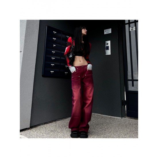  American Retro Red High Waist Denim Jeans