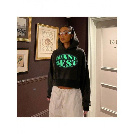  American Retro Letter Printing Hooded Crop Sweater