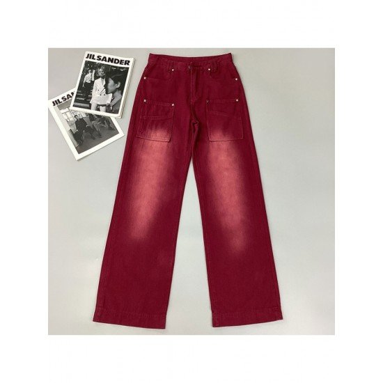  American Retro Red High Waist Denim Jeans