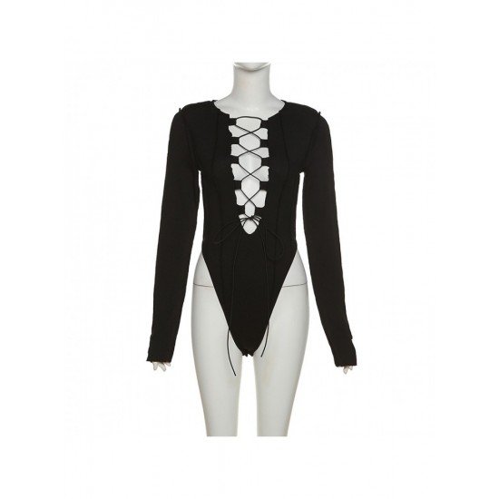  Sexy Hollow Out Bandage Women's Long Sleeve Bodysuits