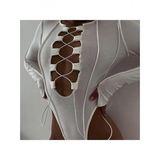  Sexy Hollow Out Bandage Women's Long Sleeve Bodysuits