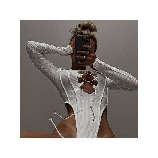  Sexy Hollow Out Bandage Women's Long Sleeve Bodysuits