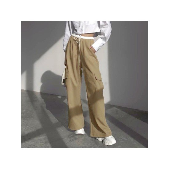 Patchwork Wide Leg Drawstring Ladies Trouser Pants