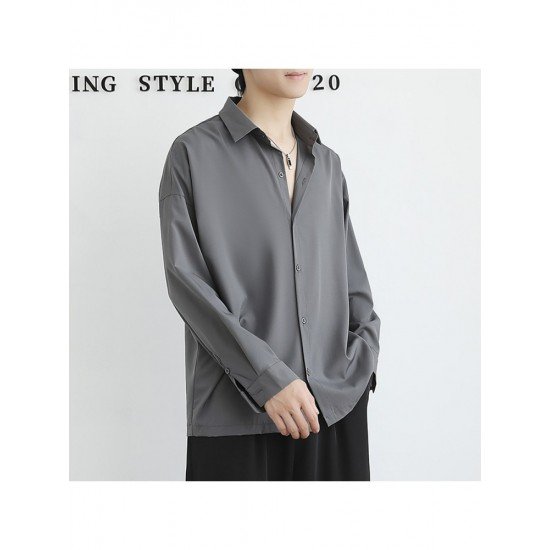  Men's Summer Casual Ice Silk Pure Color Shirt