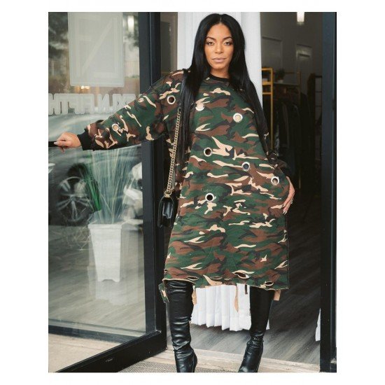 Casual Camouflage Long Sleeve Fall Dresses