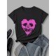 Skull Heart Graphic Summer Black T Shirts