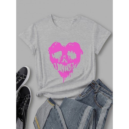 Skull Heart Graphic Summer Black T Shirts