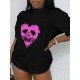 Skull Heart Graphic Summer Black T Shirts