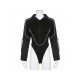 Patchwork Hooded Collar Long Sleeve Black Bodysuits