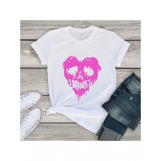 Skull Heart Graphic Summer Black T Shirts