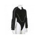 Patchwork Hooded Collar Long Sleeve Black Bodysuits