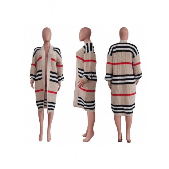  Casual Plaid Knitting Long Sleeve Coats