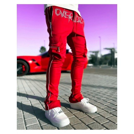  Leisure Letter Hot Drilling Zipper Men's Pants