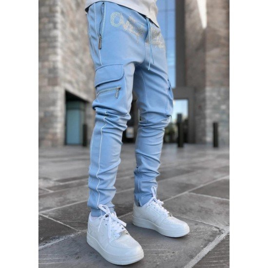  Leisure Letter Hot Drilling Zipper Men's Pants