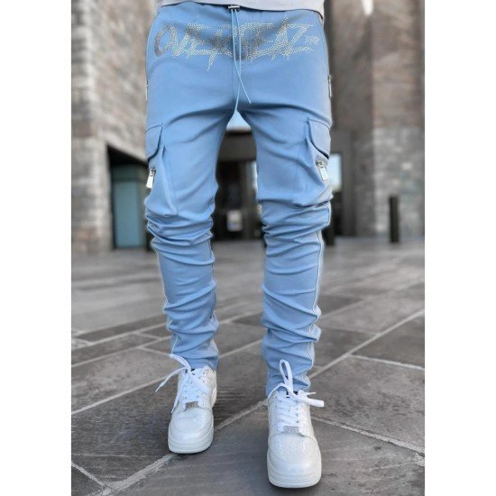  Leisure Letter Hot Drilling Zipper Men's Pants