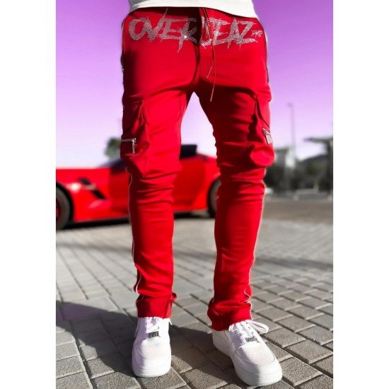  Leisure Letter Hot Drilling Zipper Men's Pants