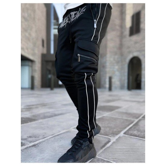  Leisure Letter Hot Drilling Zipper Men's Pants