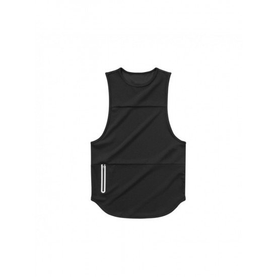  Men's Quick-drying Zipper Pure Color Sports Tanks