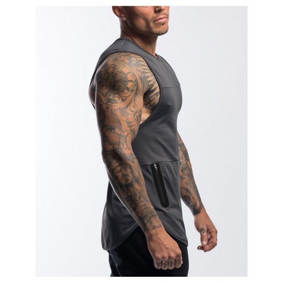  Men's Quick-drying Zipper Pure Color Sports Tanks